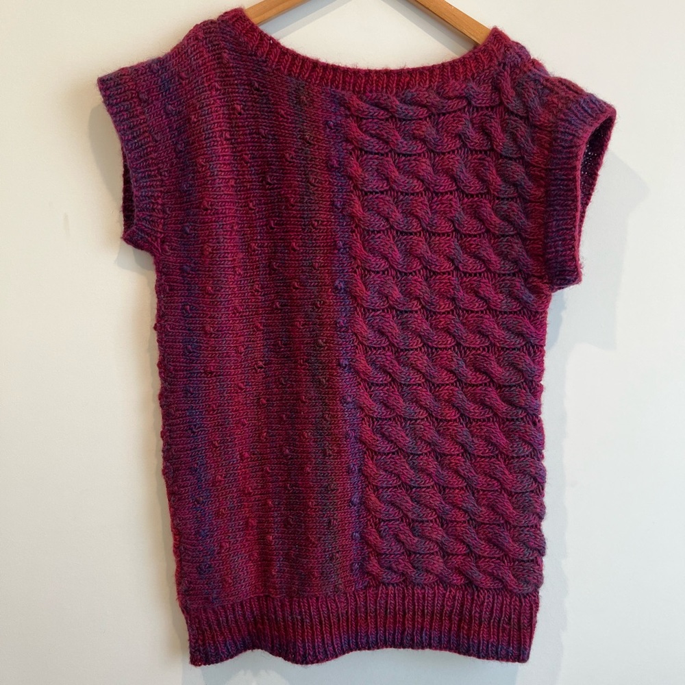 Handmade Crochet/Knit Dual Pattern Multi Color Short Sleeve Sweater‎